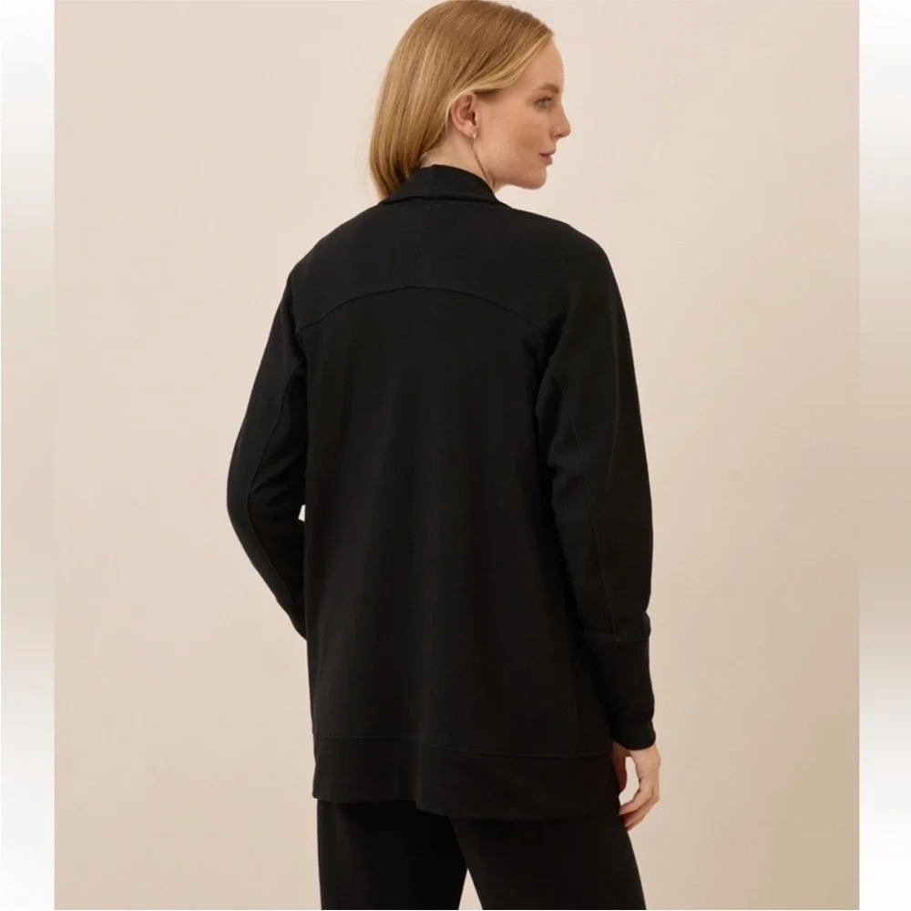 PACT Organic Cotton Airplane Wrap Cardigan Black Open Front Pockets‎ Capsule